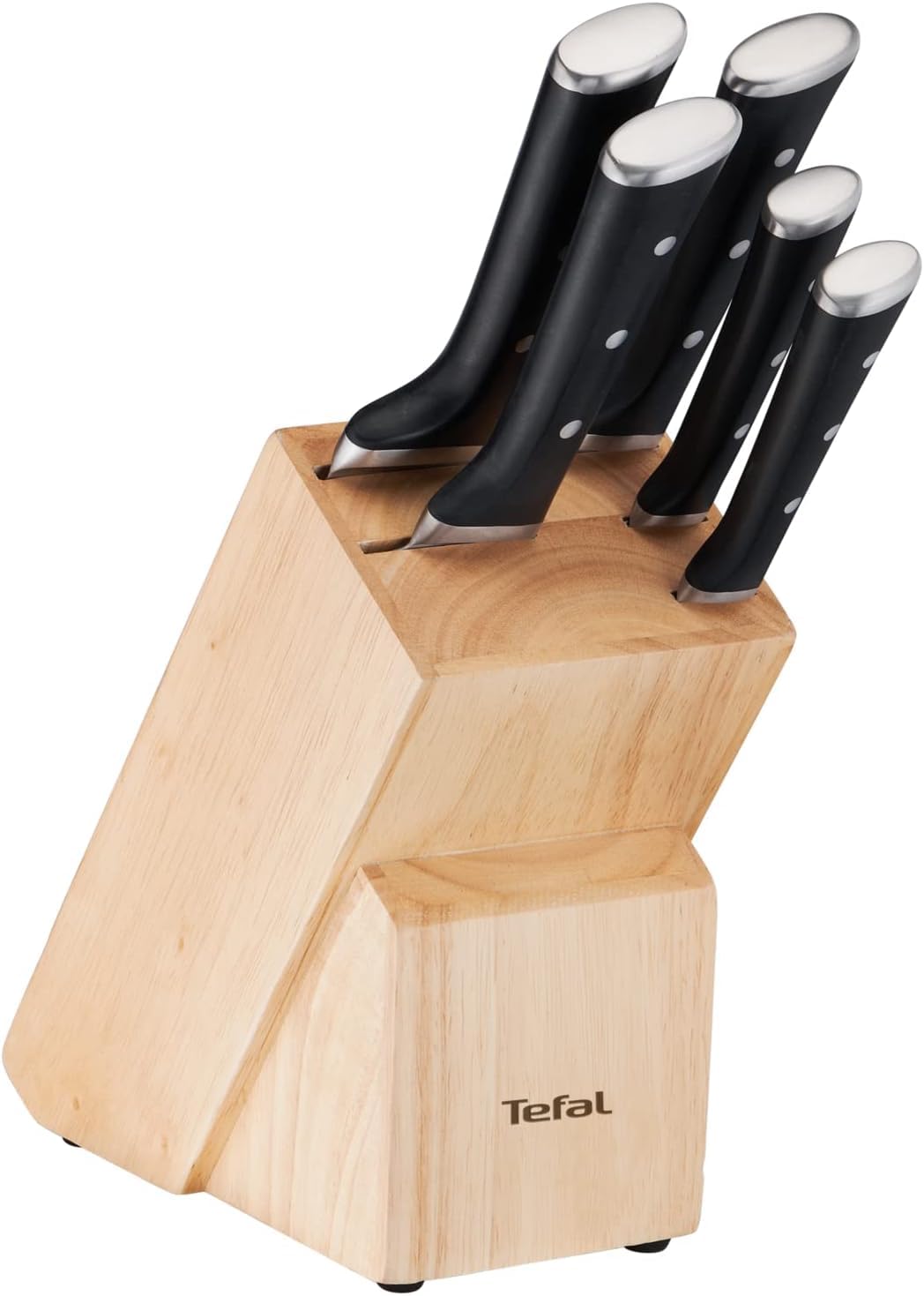Tefal Ice Force – Bloque de 5 cuchillos: Pan 20 cm, Chef 20cm, Santoku 18 cm, Universal 11cm, Pelar 9cm | Acero Inoxidable Alemán, Tecnología Ice Force -120°C, Corte Preciso, Resistente a la Corrosión