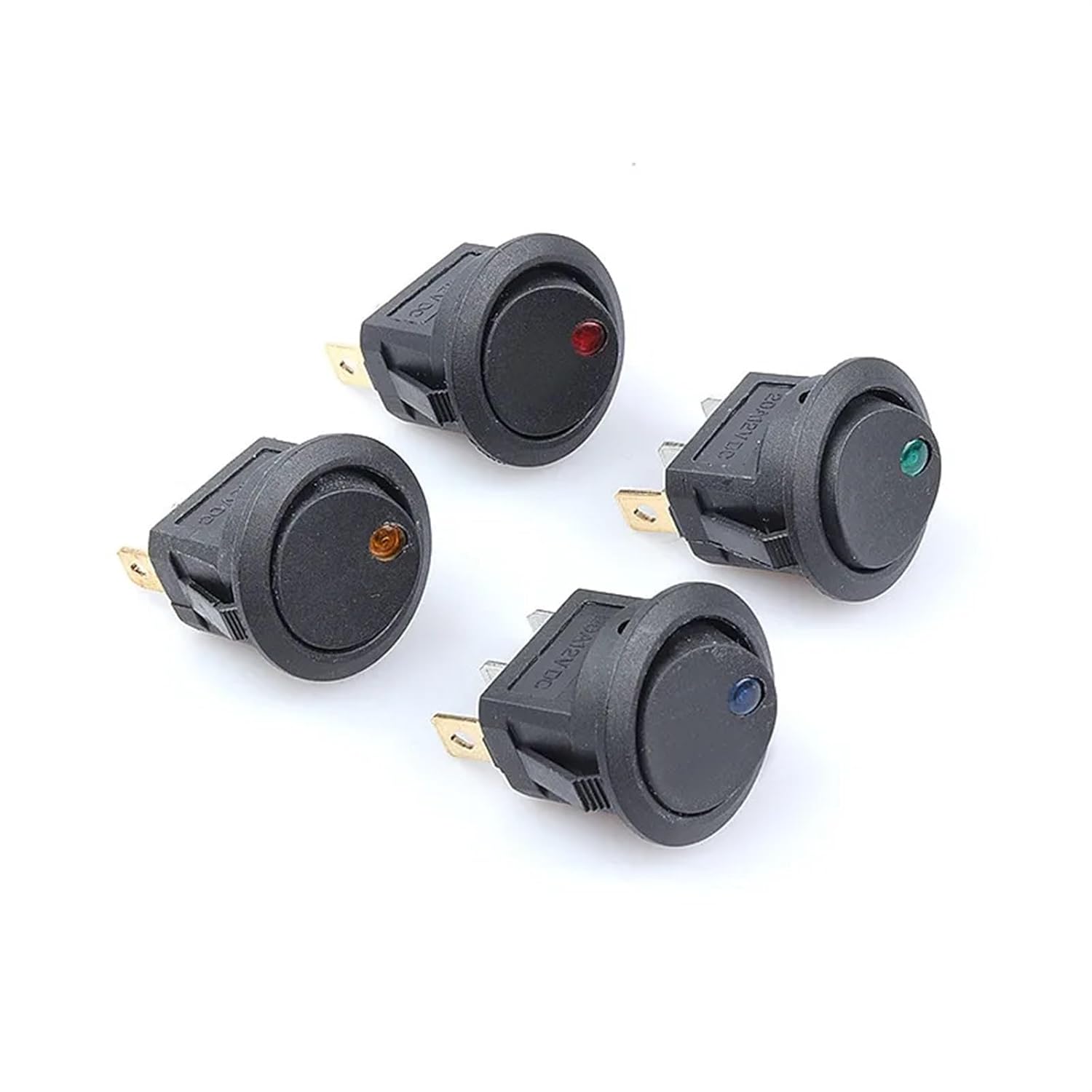4pcs 12V 220V Waterproof Rocker Switch LED Dot Light Car Boat Round ON/Off SPST Switch(Mixed Color,220V)