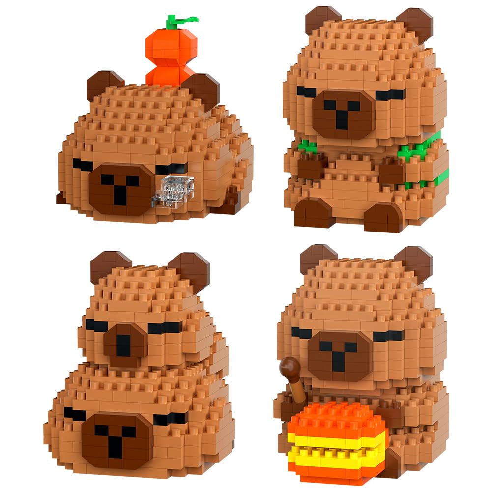 Spiritzohic Capybara Building Blocks Set, 4PCS DIY Blocks Micro Buildings Block Set DIY Building Sets 3D Puzzle Brick Creativity Bricks Micro Construction Bricks Gift for Birthday Carnival