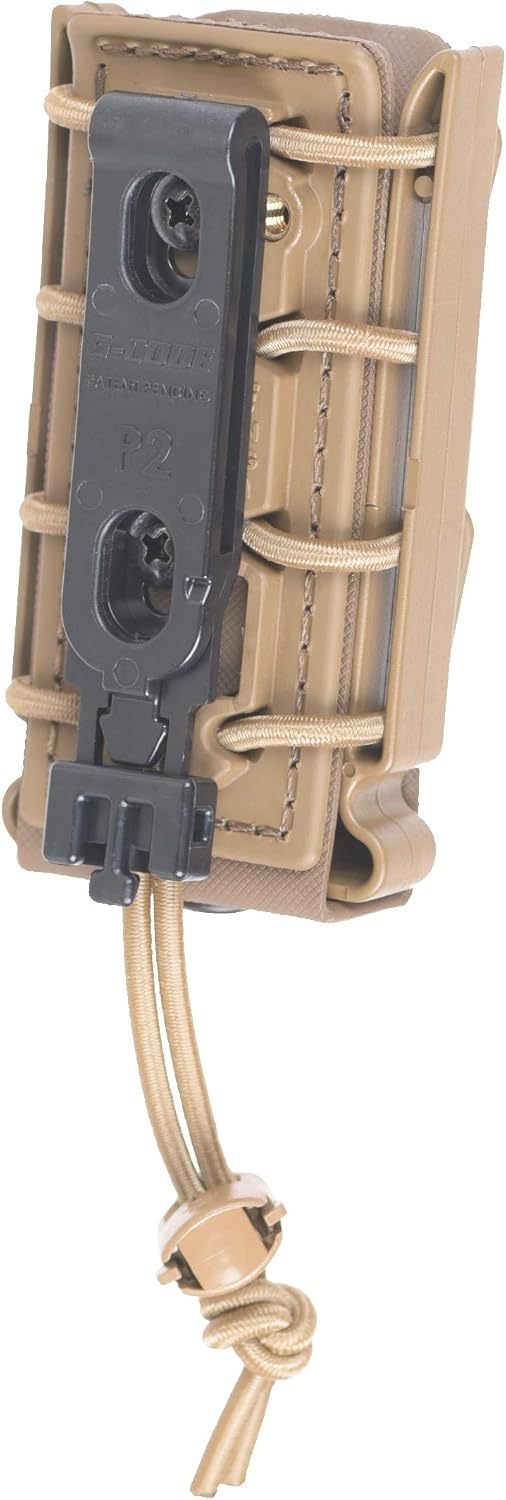 (TAN) Soft Shell Scorpion -Tall- Pistol Mag Carrier with P2 Operator Belt Mount Clip 100% Made in The USA (1153-4B)