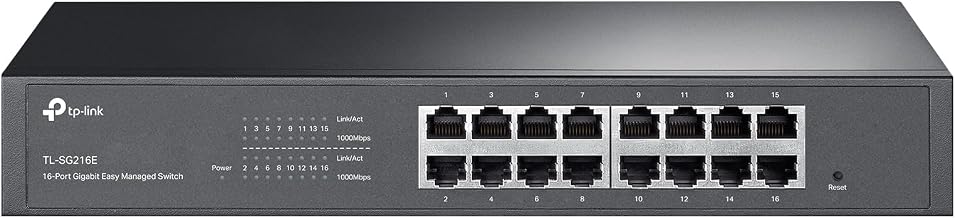 TP-Link 16 Port Gigabit Easy Managed Switch, VLAN, Auto Loop Prevention, IGMP Snooping, Fanless, Managed by Omada, Durable Metal w/ Shielded Ports(TL-SG216E)