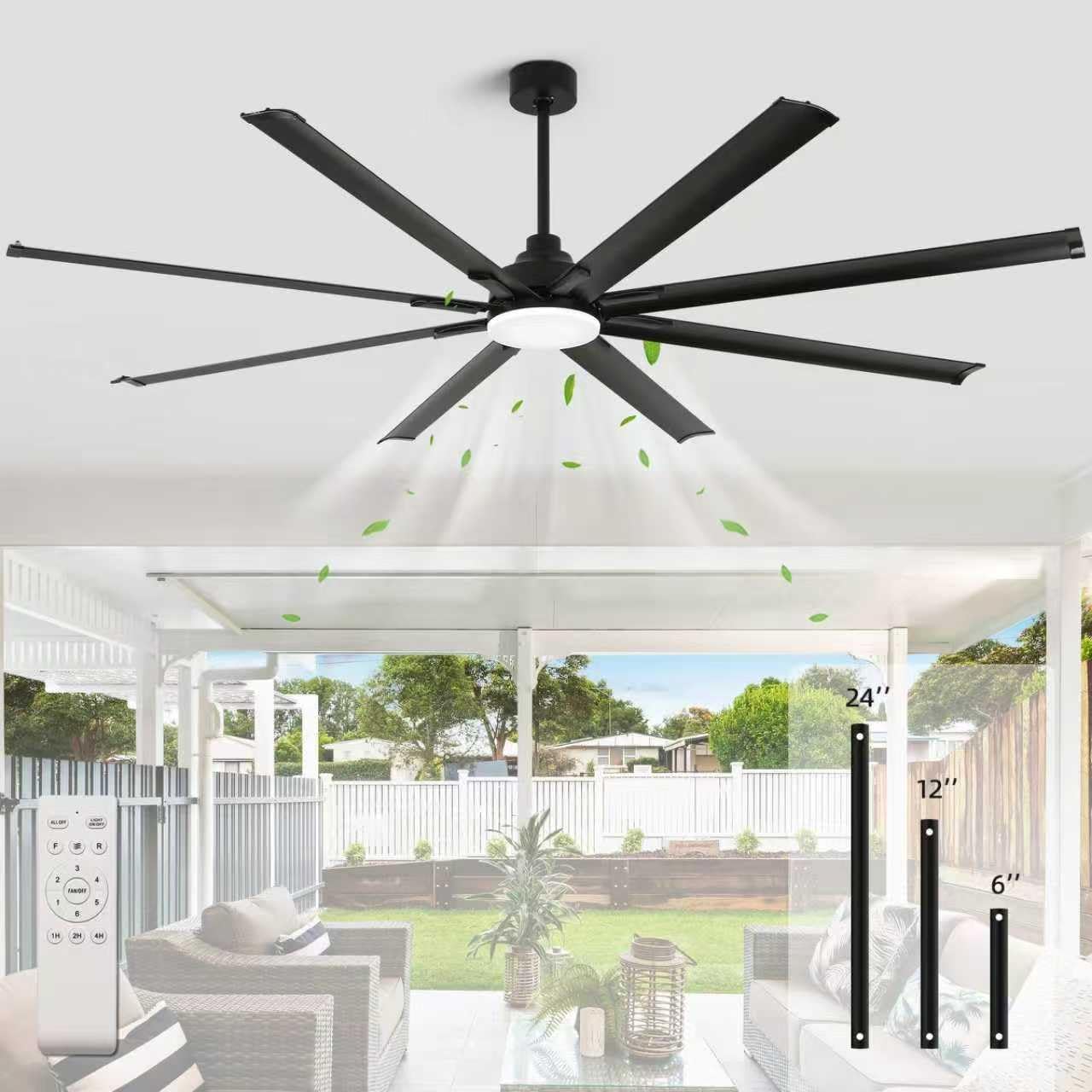 84 Inch Industrial Ceiling Fans without Lights，Large Ceiling Fan with 8 Reversible Aluminum Blades, 6-Speed Remote Control, Home or Commercial Ceiling Fan for Porch，Garage，Shop