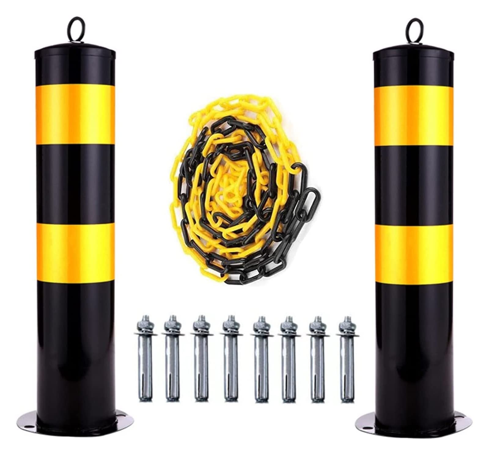 WDSOPK Driveway Parking Bollards, 2 Pcs Fixed Parking Bollard Security Posts with Reflective Parking Barriers, Durable Safety Bollard Post （500 * 114 * 0.6mm）