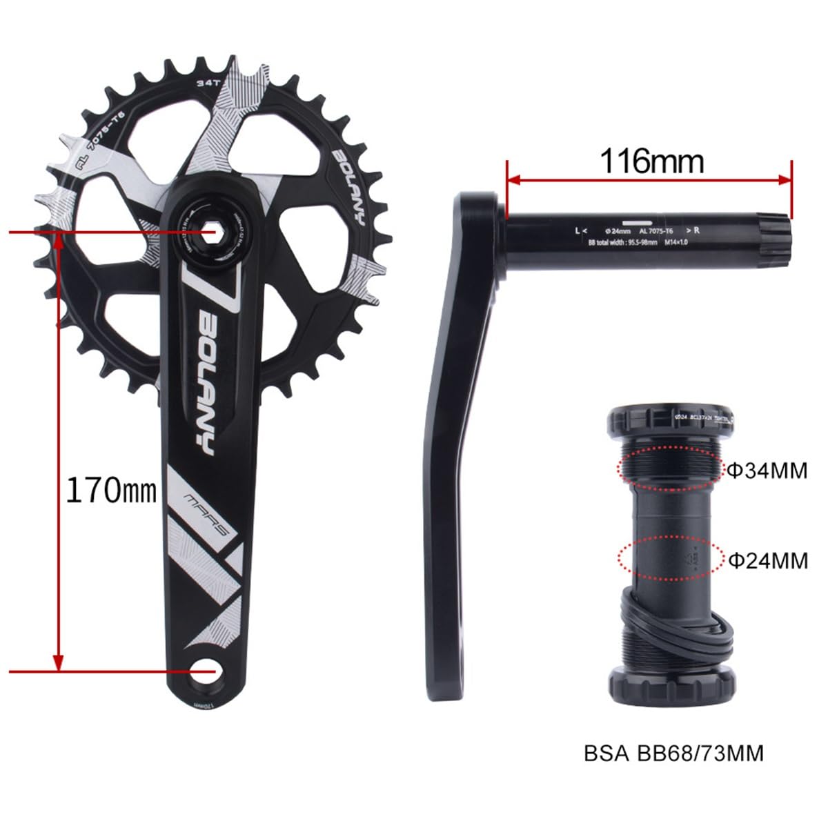Mountain Bici Bicicletta Guarnitura170mm Integrate Cave Set di Pedivelle 34T Singolo Ingranaggio Guarniture for 8/9/10/11/12 velocità con BB