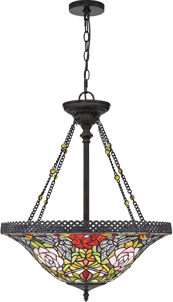 قلادة زهرة Quoizel TF5198VB Alyssa Tiffany ، 3 -Light 300 Watts ، برونز خمر