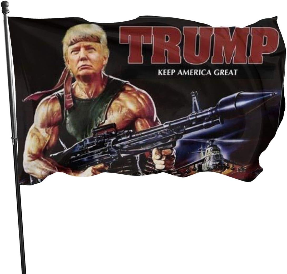 WENQI Trump 2020 Rambo Machine Gun Helicopter Outdoor Flag Home Garden Flag Banner Breeze Flag USA Flag Decorative Flag 3x5 Ft Flag