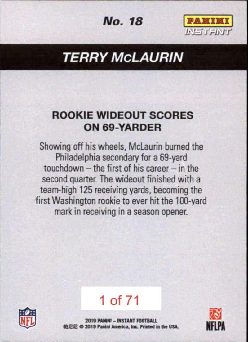 2019 Panini Instant NFL #18 Terry McLaurin, Washington Redskins – Rookie Wideout Score of 69-Yarder (9.8.19) 71 RC Rookie Official Football Trading Card