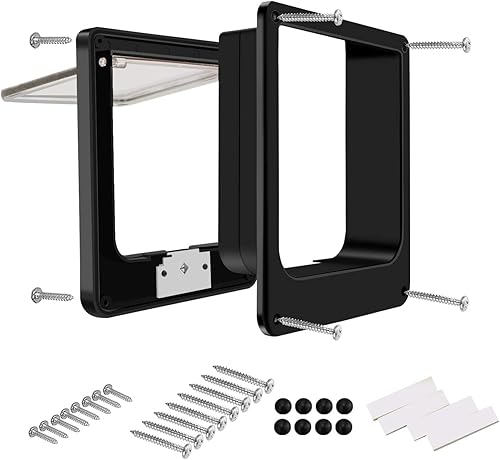 Miniatura 13 de CEESC Puerta extragrande para gatos (tamaño exterior 11.6 x 9.8 pulgadas), puerta giratoria para gatos con bloqueo de 4 vías para puertas interiores