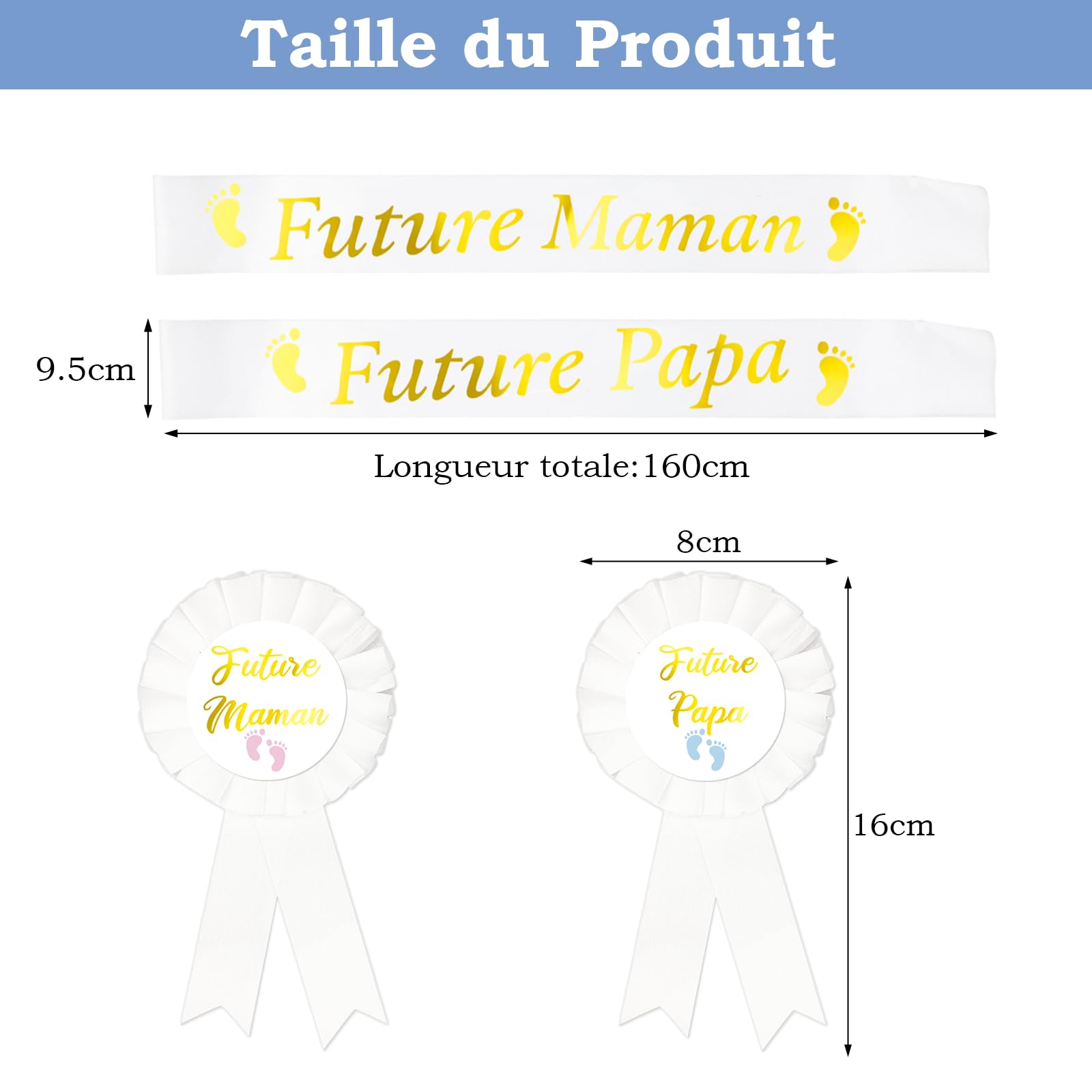 Écharpe Future Maman et Papa+ Épingle Future Maman et Papa, Écharpe Blanches Future Maman Futur Papa Decoration Baby Shower pour Baptême Fête Prénatale Naissance, Cadeau pour Futur Papa Maman