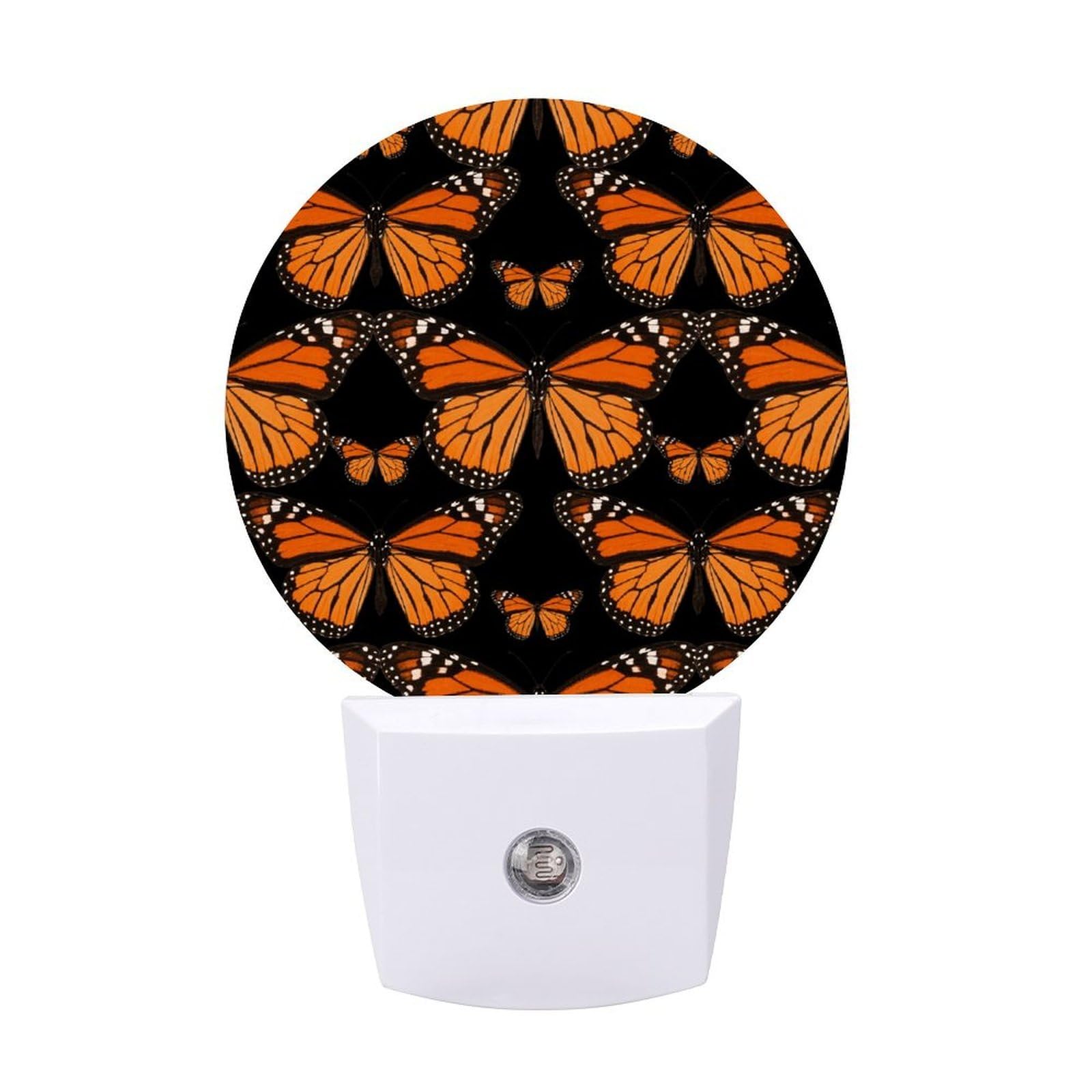 Night Light Plug Into Wall with Dusk to Dawn Sensor 0.5w Modern LED Orange Monarch Butterflies Plug in Night Lamp Warm White Glow Nightlight for Bedroom Hallway Kitchen Bathroom Stairs Corridor(Round)