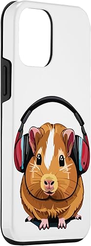 Miniatura 3 de iPhone 12 mini conejillo de indias divertido con auriculares, lindo estuche de conejillo de indias