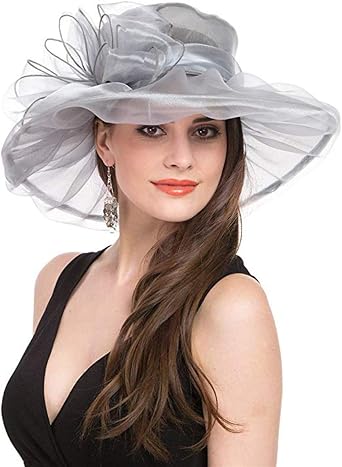 Yatemiole Womens Organza Church Wide Brim Tea Party Wedding Hat Derby Fascinator Cap Kentucky Wedding Hat