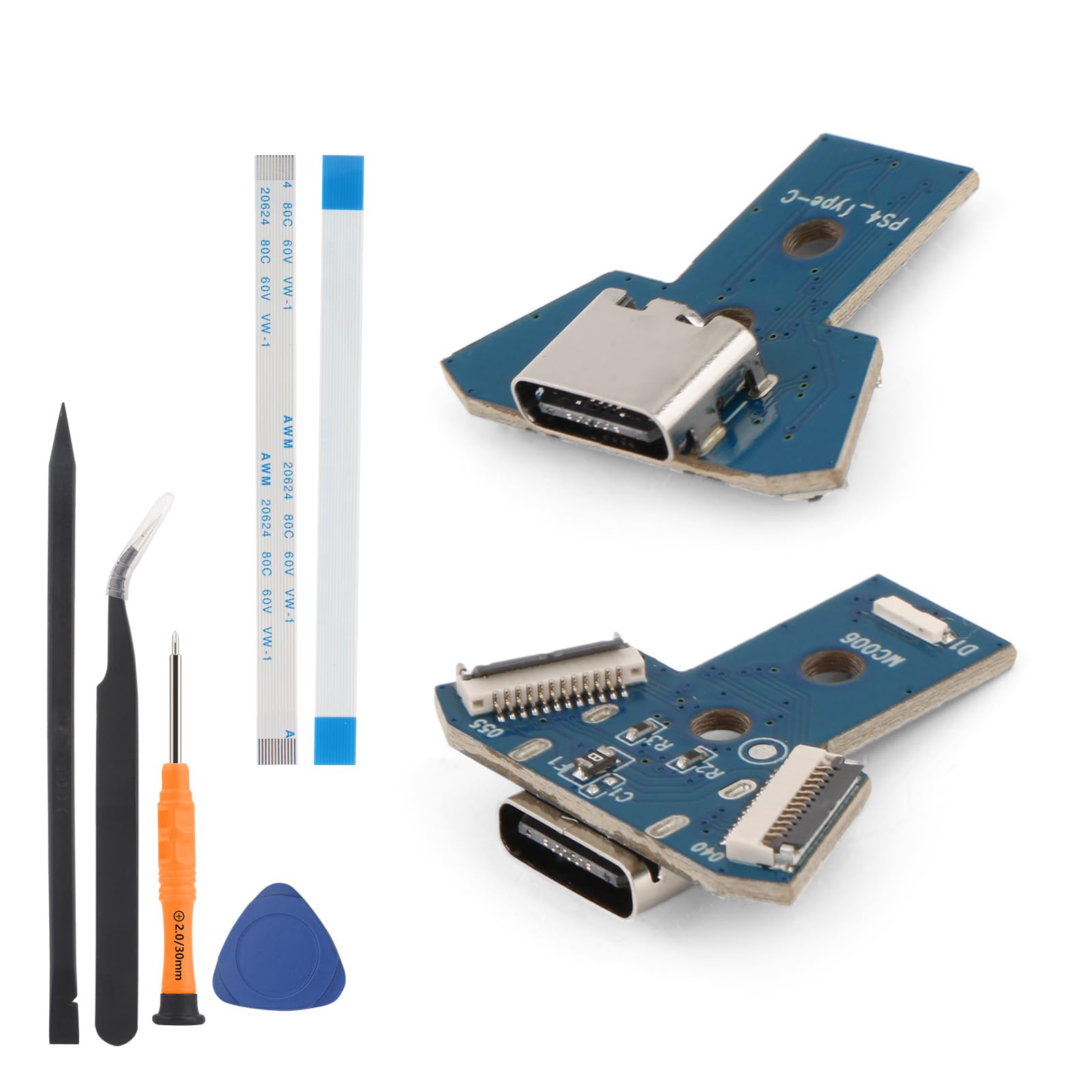 RongZy 2 Stück für PS4 Ladebuchse Upgrade von Micro USB auf USB Typ-C Dock Connector für PS4 JDS-040/050/055 USB Ladebuchse Anschluss Konsole DIY Zubehör (mit Reparaturwerkzeugen)