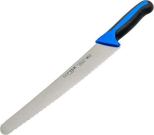 Miniatura 3 de Winco Sof-Tek, cuchillo de panpastelería de 10 pulgadas de ancho, mango de agarre suave, platanegroazul