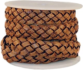 12mm 5 Ply Flat Braided Leather String Bolo Cord, Leather Lace for Making Bracelet, Flat Leather Cord, Wraps, Crafts and Hobby Projects (Vintage Tan, Roll of 2 Meters)