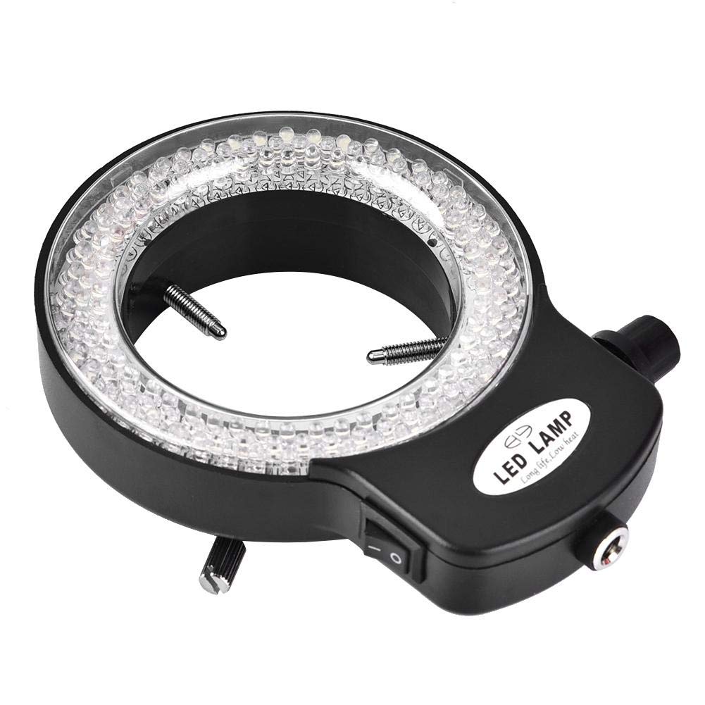 Anillo de luz LED, microscopio estéreo Anillo de Cuentas de cámara 144 Luz LED Iluminación Ajustable sin Sombras con Adaptador(Black-Enchufe de la UE 220 V)