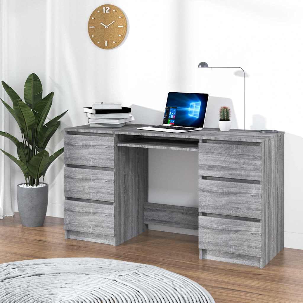 Scrivania in legno Sonoma, 140 x 50 x 77 cm, con cassetto, capienza, compatta, moderna, per ufficio, casa, gaming, PC, lavoro, laptop, segretaria, colore: grigio