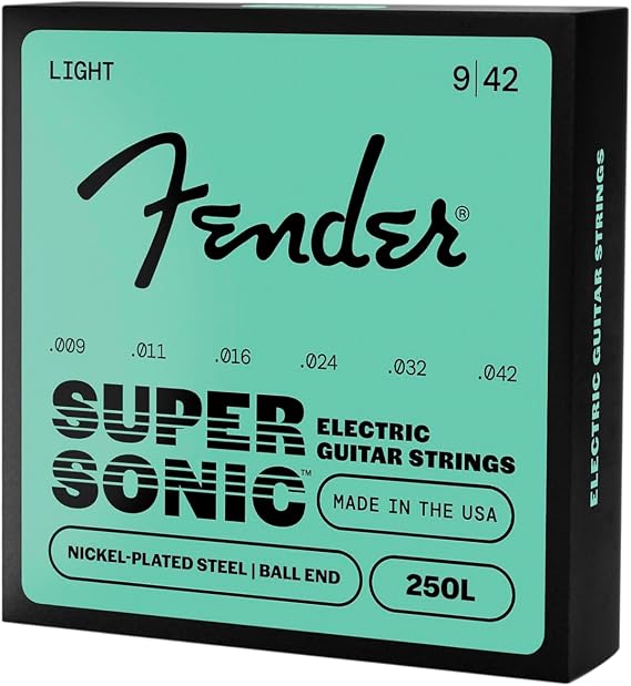 Fender SuperSonic 250L Electric Guitar Strings, Light 9-42, 3-Pack | Nickel-plated steel, bright punchy tone, light gauge 9-42, 3-pack value, ball end, fits most electric guitars