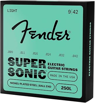 Fender SuperSonic 250L Electric Guitar Strings, Light 9-42, 3-Pack | Nickel-plated steel, bright punchy tone, light gauge 9-42, 3-pack value, ball end, fits most electric guitars
