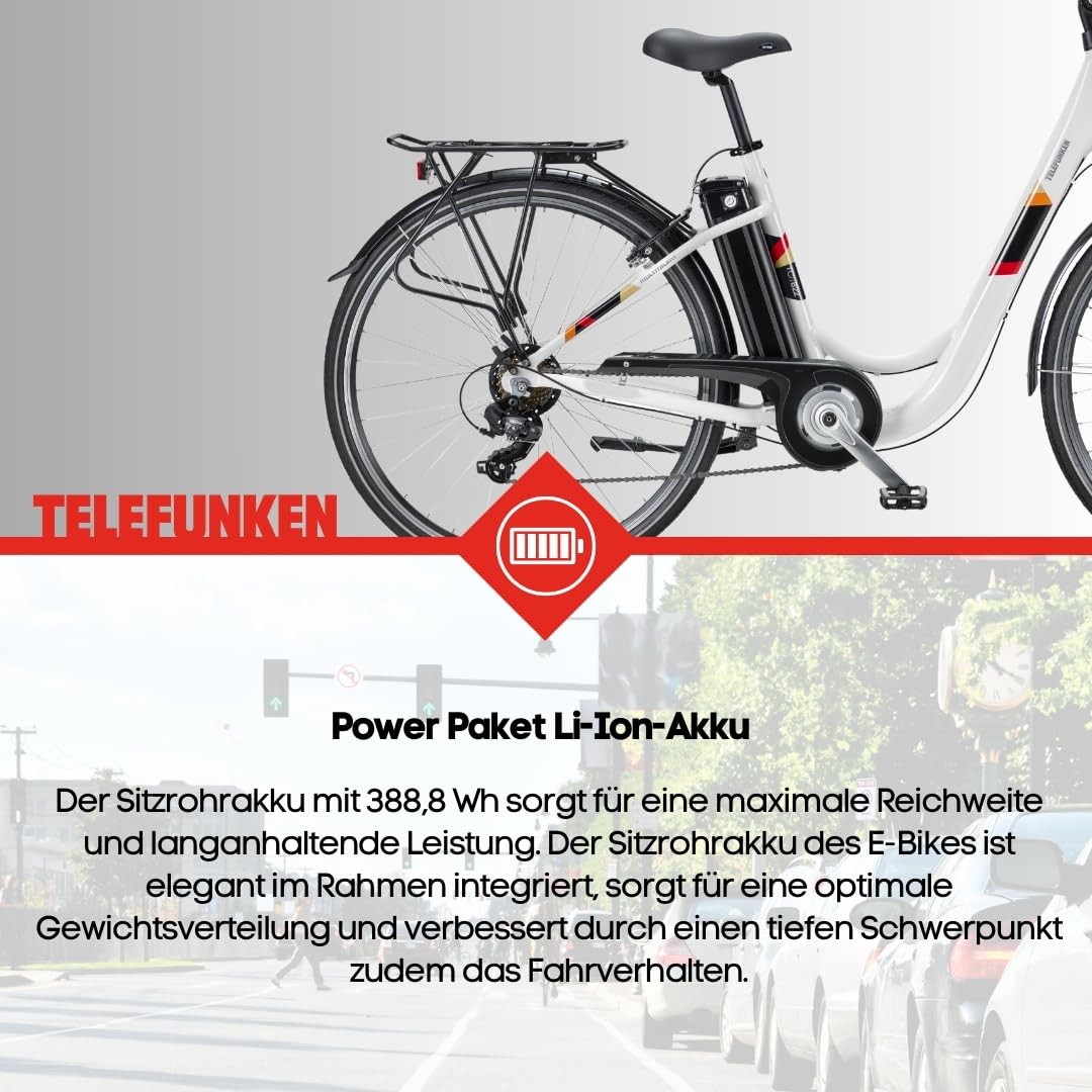 TELEFUNKEN City Elektrofahrrad für Damen und Herren E-Bike 28 Zoll | 536,5 Wh Akku | Pedelec mit 40 Nm Frontmotor | 7-Gang Shimano Kettenschaltung | Citybike mit Fahrradkorb & Fahrradschloss