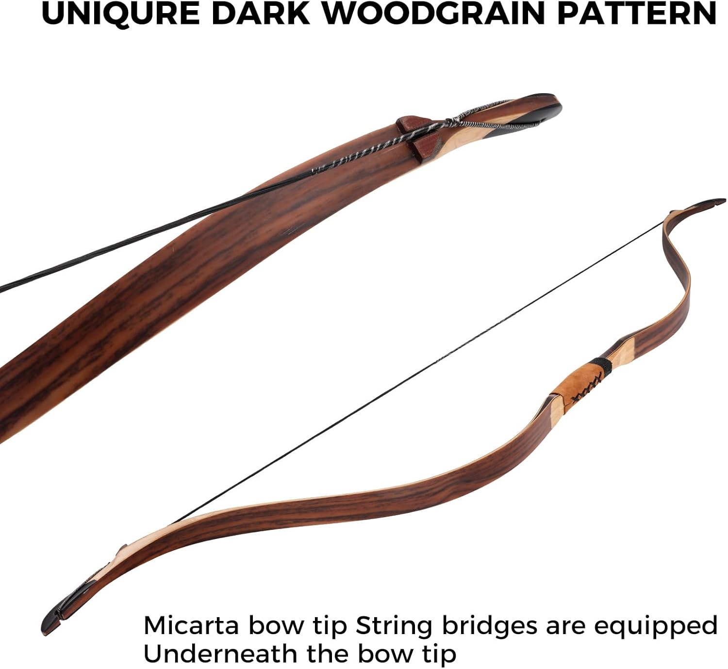Deerseeker Outdoor 52" Traditional Longbow Handmade Recurve Bows Ambidextrous Tatar Horsebow Set for Adults & Youth Archery 20-80lbs