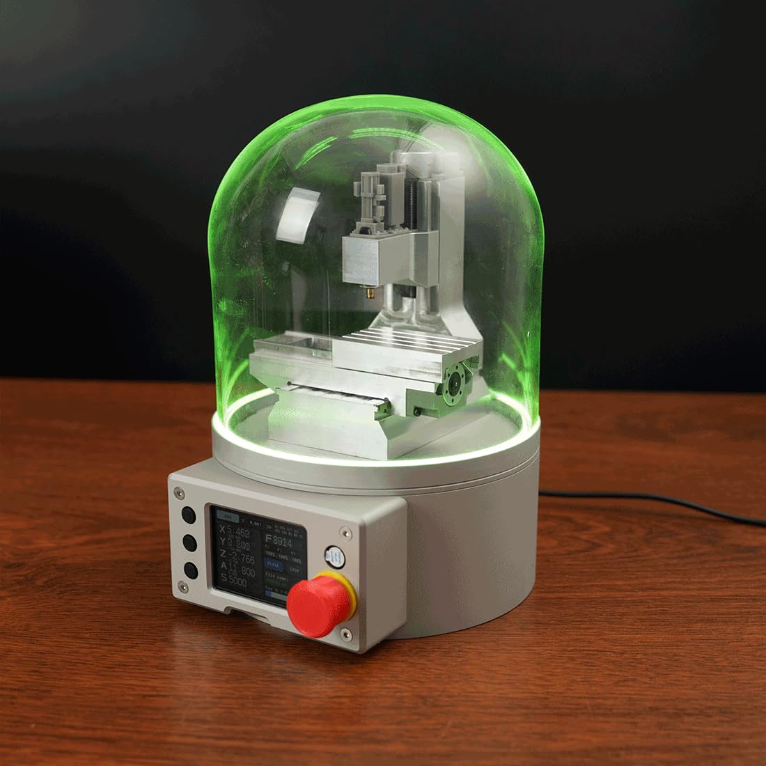 Modèle de fraiseuse CNC avec contrôle du code G et éclairage, simulation de mouvement à 3 axes, modèle technique CNC de bureau avec boîtier transparent (pas de traitement réel)
