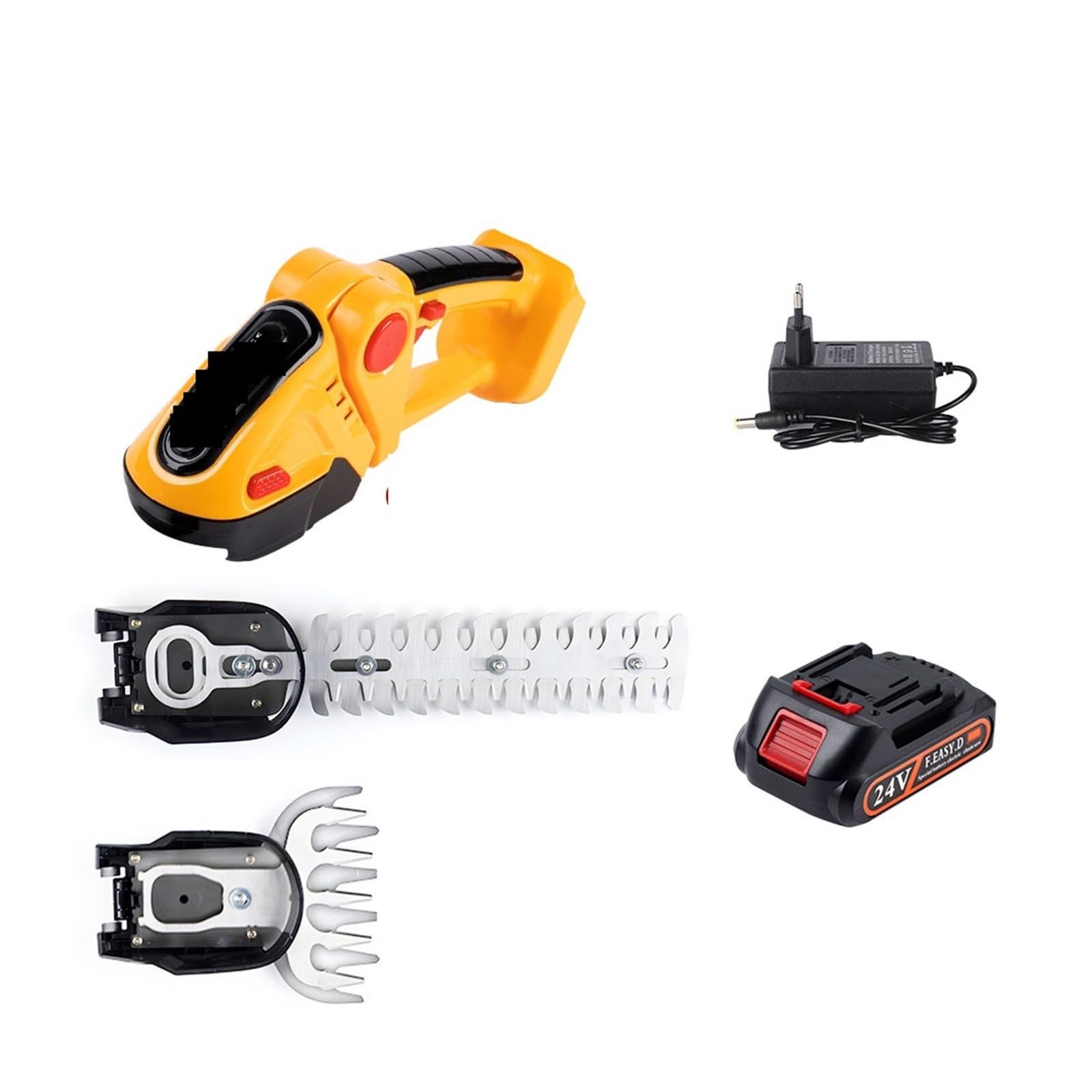 Cortasetos, Cortasetos eléctrico 2 en 1 de 24V, 20000RPM, inalámbrico, Recargable, de Alta Potencia, podadera, cortacésped, Herramienta de jardín(Yellow-1 Battery)