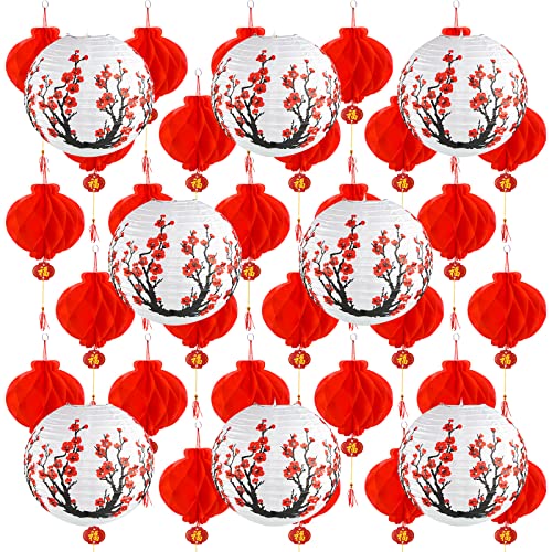Coopay 40 Pieces Chinese Japanese Paper Lantern Includes 8 White Red Cherry Blossom 12 Inches Japanese and 32 Chinese Red Paper Lanterns for Spring Festival New Year Wedding