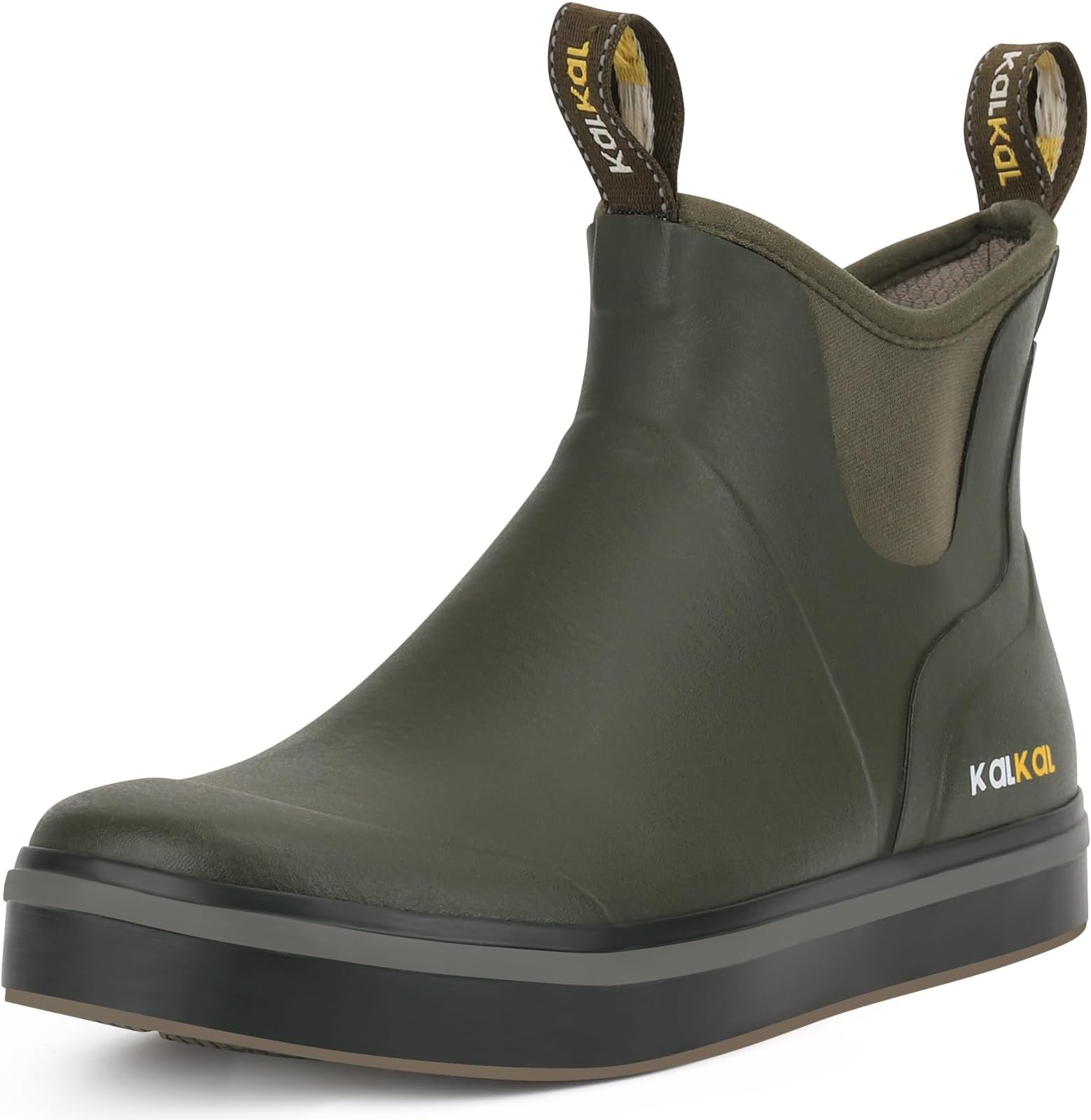 Men's Deck Boots Anti-Slip Saltwater Fishing Rain Boots with Memory Foam, Waterproof Rubber Ankle Work Boots for Sailing (Size 7-14)