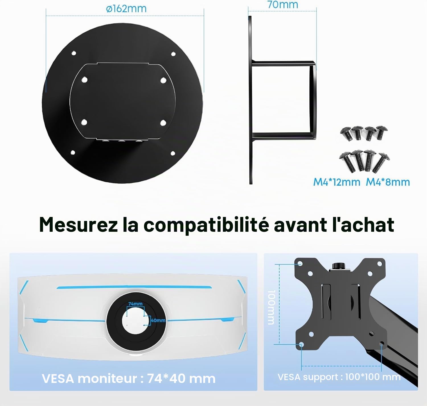 PUTORSEN Montior Adaptateur VESA Compatible avec Les Samsung Odyssey G9, Neo G9, CRG9, CHG9, CHG90, Motif VESA 100x100