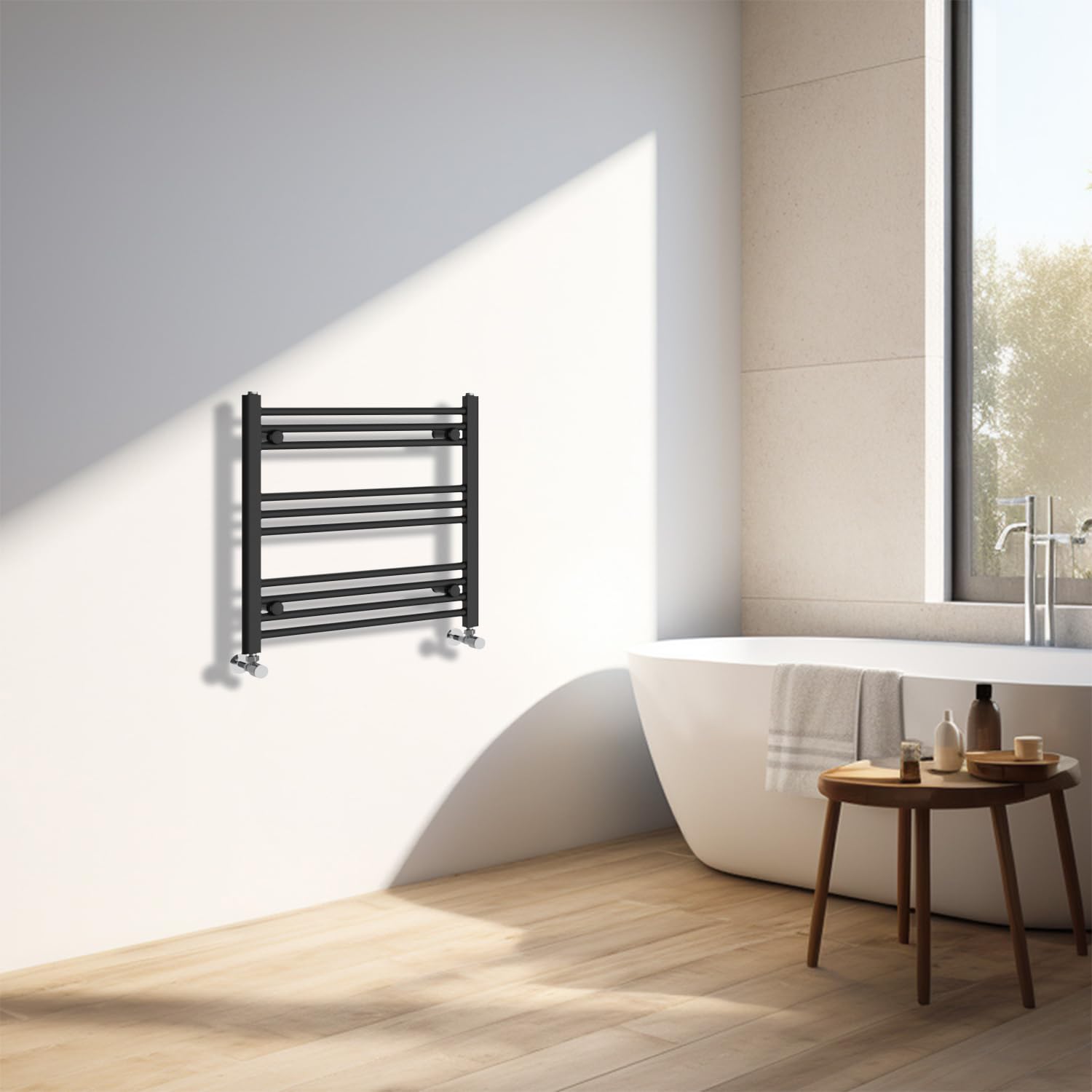 Nrg Black Heated Towel Rail Straight Designer Bathroom Radiator - 600×600Mm