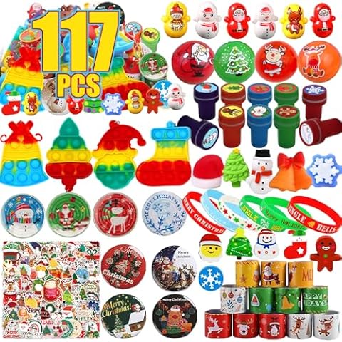 YOAUSHY 117 Pcs Party Favors for Kids, Classroom Christmas Gifts for Kids Students, Christmas Stocking Stuffers Goodie Bag Stuffers Pinata Bulk Toys, Treasure Box Toys for Classroom Prizes Cover