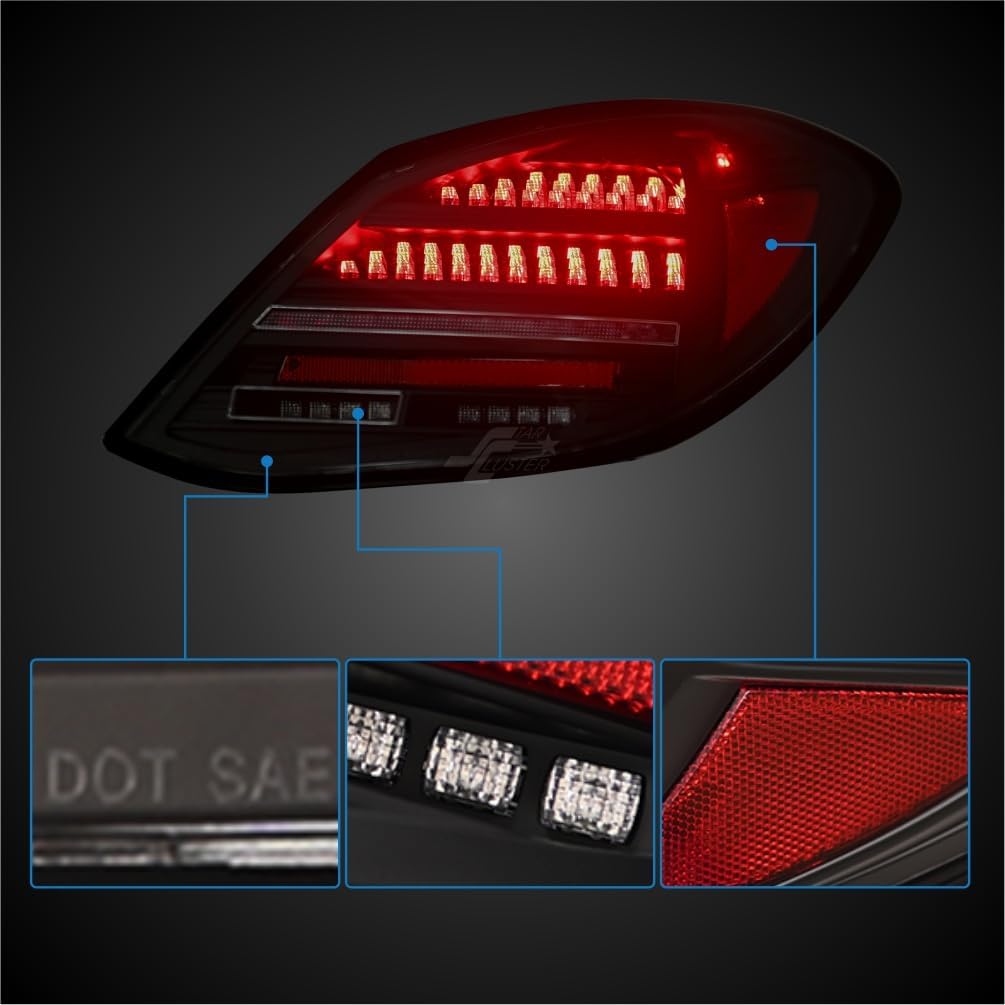 SONAR Full LED Taillight Assembly for 2015-2021 Mercedes-Benz C-class W205, Fit Factory Halogen Model Only, with Sequential Turn Signal Light, Black Housing Clear Lens Rear lamp Light Guide Design