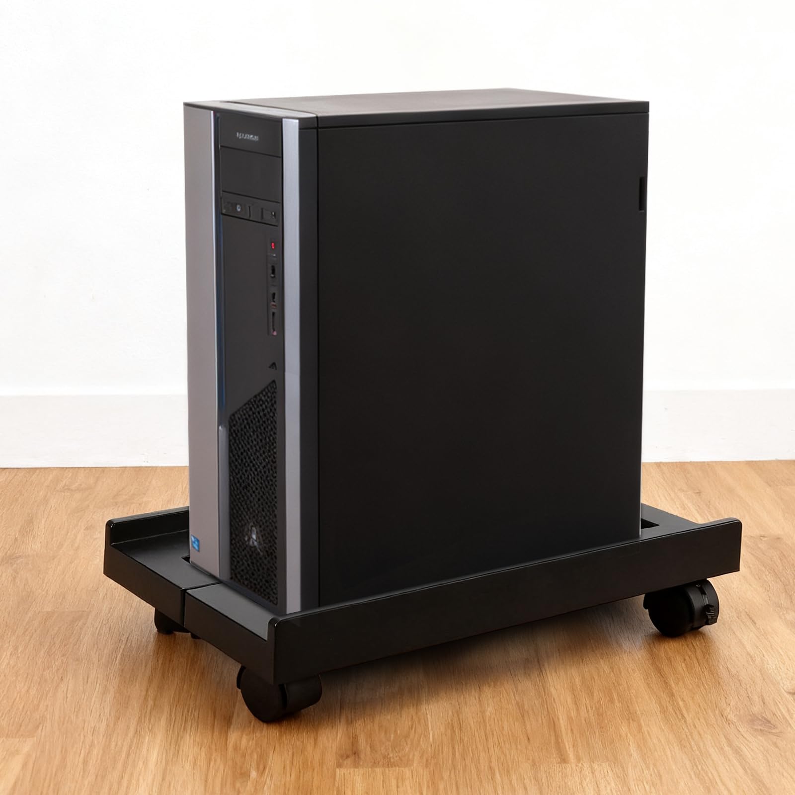 Carrello per Case PC con Ruote, 2 Pezzi Supporto Regolabile per Computer Desktop, 40 x 20-30 cm, PS Nero