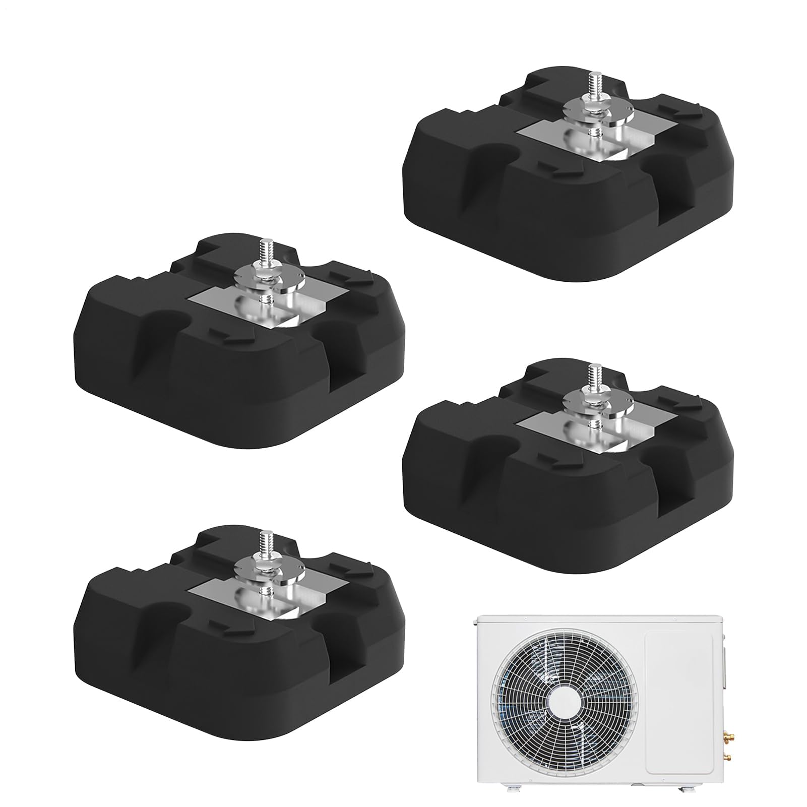 Soporte de base de aire acondicionado, alfombrilla amortiguadora de vibraciones, 4 piezas para instalación en exteriores, soporte de suelo para unidades de CA y base estable