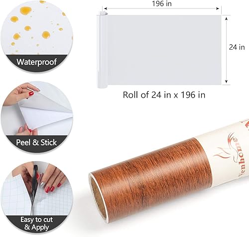 Miniatura 6 de YENHOME Papel de contacto de madera sintética de 24 x 200 pulgadas, papel de contacto de grano de madera, papel de contacto de nogal para gabinetes,