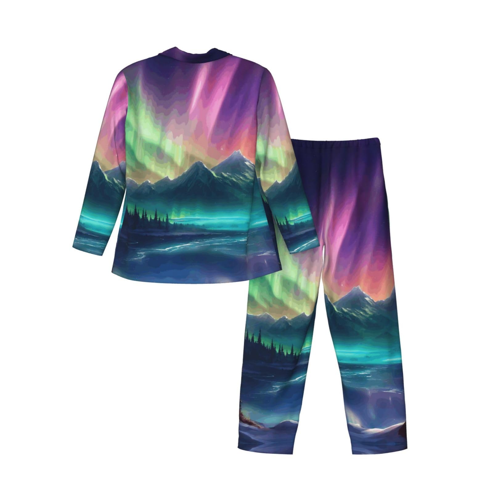 Dark Northern Lights Print męska piżama z długim rękawem zestaw bielizna nocna dwuczęściowy zestaw wypoczynkowy oddychająca bielizna nocna