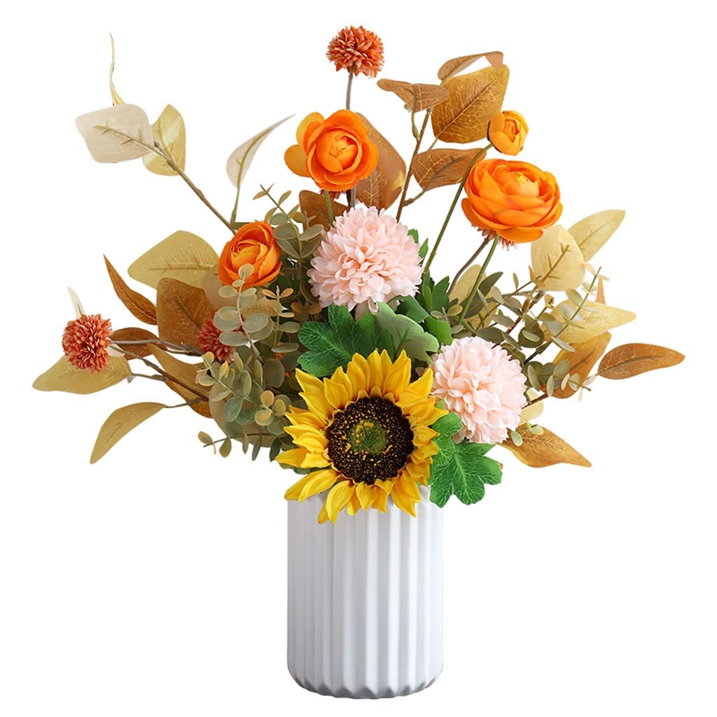 DFGHNBVC Simulation Flower Dried Flower Hand Artificial Flower Bouquet With Marble Vase Silk Fabric Simulation Flower Decoration Flower Arrangements Home Kitchen Bedroom