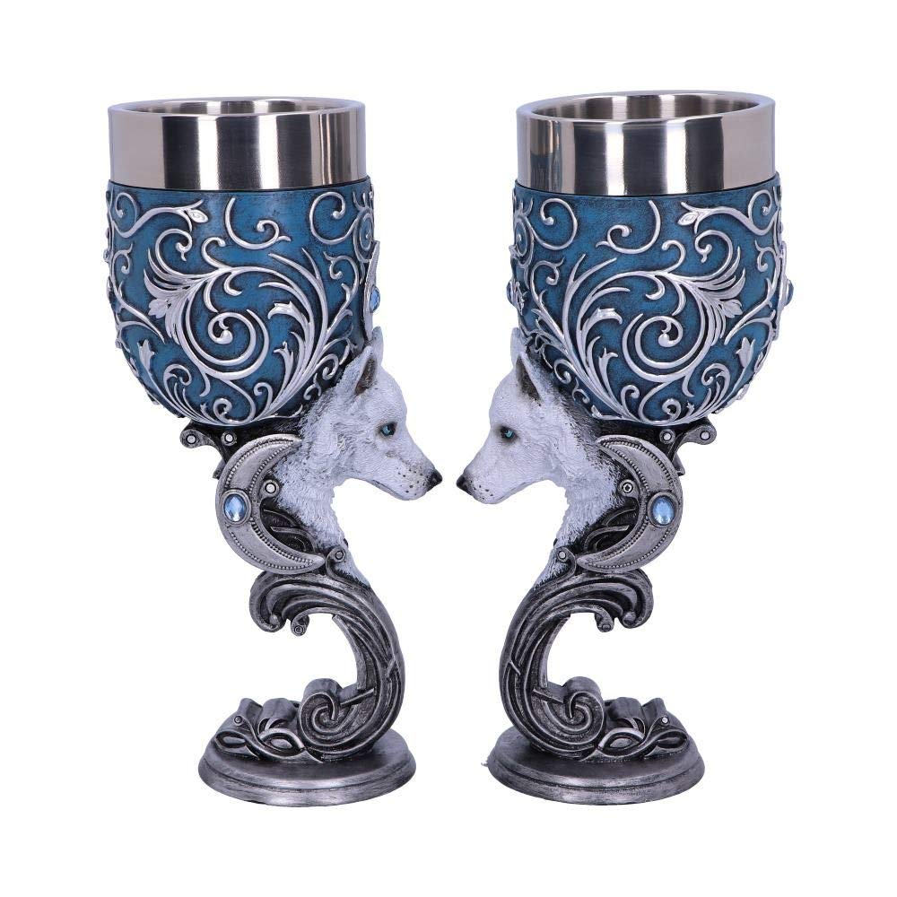Summit Collection Familiars Wild At Heart Twin Wolves Heart Set of Two Goblets 7.25 inches Tall 7 fl oz Double Chalice Set
