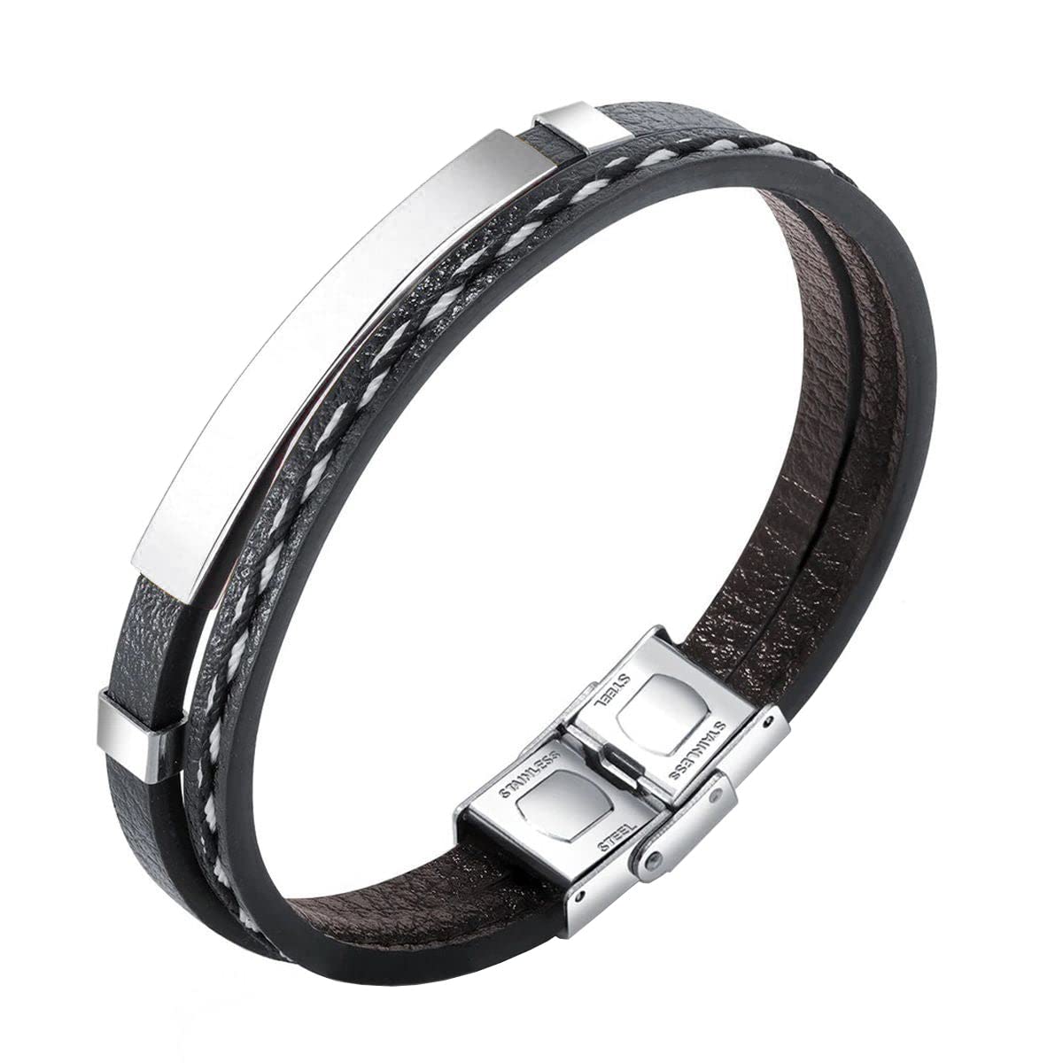 ZIVOM® Dual Layer Stainless Steel Silver Black Genuine Leather Wrist Band Id Bracelet For Men (B0BYZRZYFX) Amazon Price History, Amazon Price Tracker