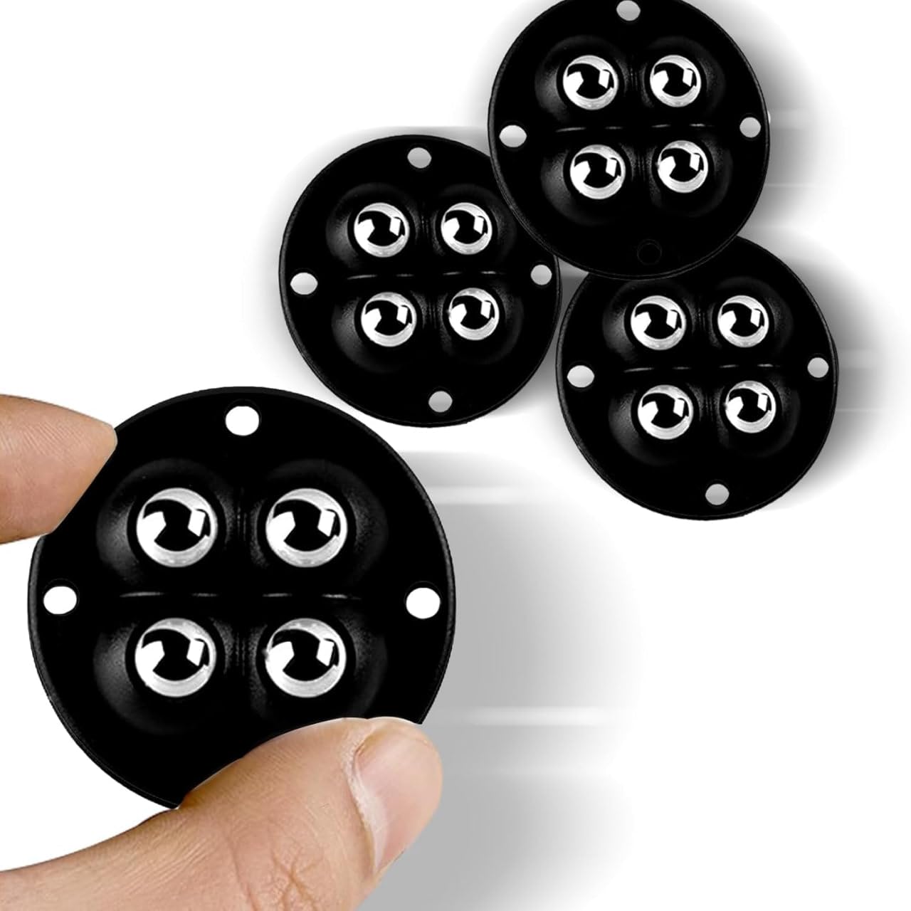 Aaru Bhakti Self Adhesive Caster Wheels - 360° Swivel Wheels for Furniture - 1 Inch Steel Ball Caster, 200Kg Loading Capacity, Low Profile Roller for Small Appliance Storage Bins (4 PCS, Black)