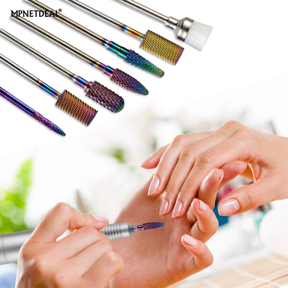 MPNETDEAL Tungsten Carbide Nail Drill Bits Set 7Pcs, Durable Less Dust, 3/32 inch for Acrylic Gel Nails Cuticle Manicure, Professional Acrylic Nail File Drill Bit