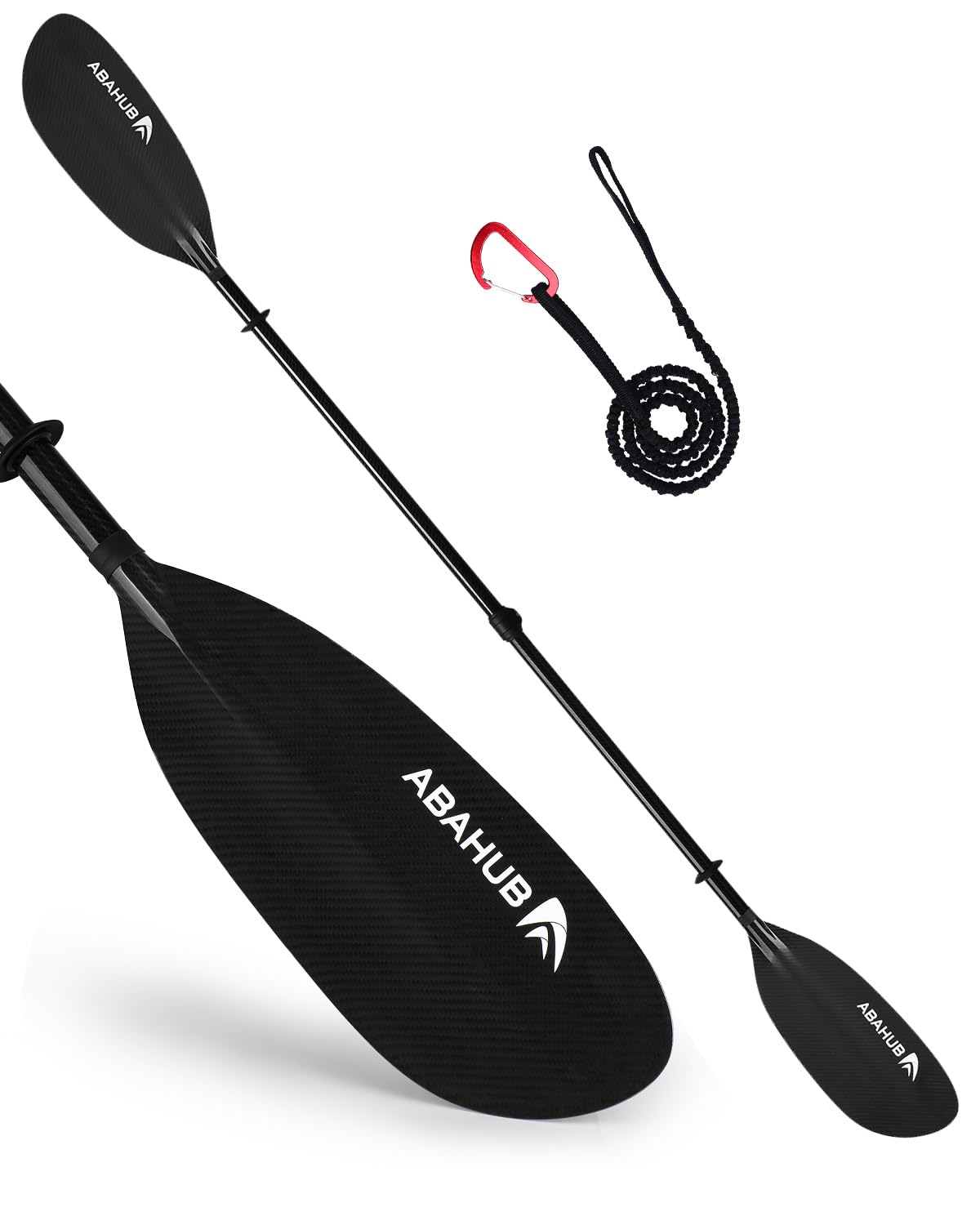 Abahub Remo de Kayak Full Carbon Ajustable de 220 cm a 230 cm Remo Doble con Correa de Remo para Kayak Bote de Remo, vástago de Carbono Pala de Remo de Fibra de Carbono Completa