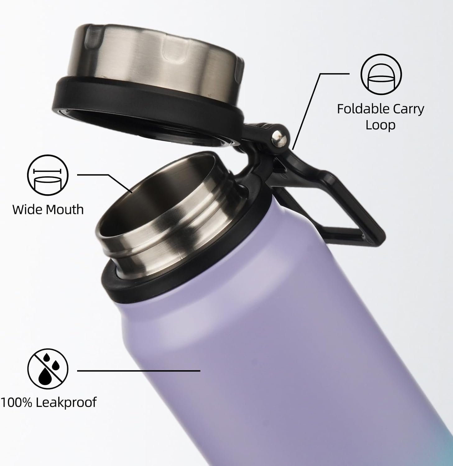 BJPKPK 40oz Insulated Water Bottle with Handle BPA Free Stainless Steel Travel Thermal Flask Reusable Large Water Bottle,Lavender Green - Image 3