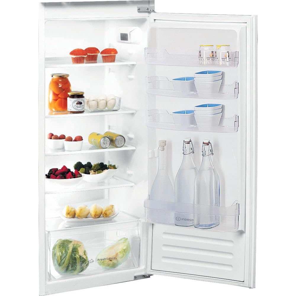 INDESIT S 12 A1 D/I 2 - Frigorifero da Incasso 209L, 5 Ripiani Vetro, 4 Regolabili e Balconcino Portabottiglie Frigo, Frigorifero Monoporta Colore Inox, Elettrodomestici Cucina Classe E 54Lx122Hx54.5P