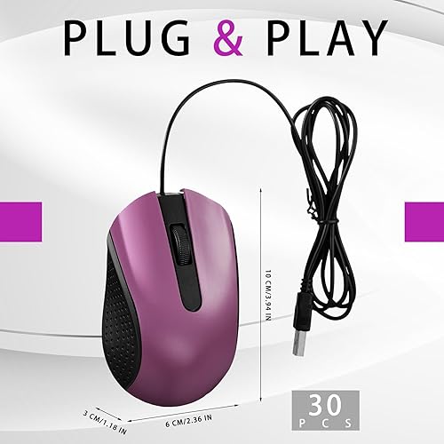 Miniatura 2 de Bonuci Paquete de 30 ratones USB con cable de 3 botones para computadora, mouse USB a granel para PC, laptop, oficina, escuela, uso en el aula