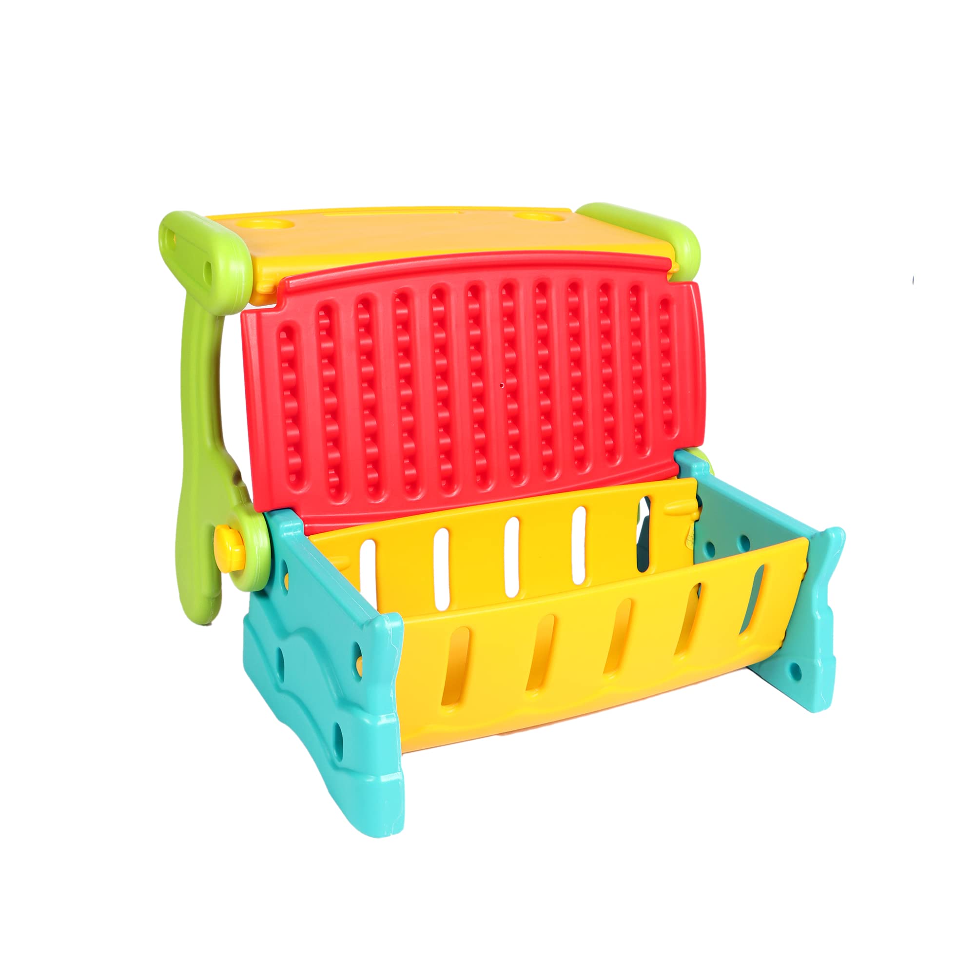 The Tickle Toe 3-in-1 Convertible Bench Table Chair with Storage | Multipurpose Kids Plastic Furniture – Multicolour (Modern, 64.5 x 49 x 50.5 cm) 3