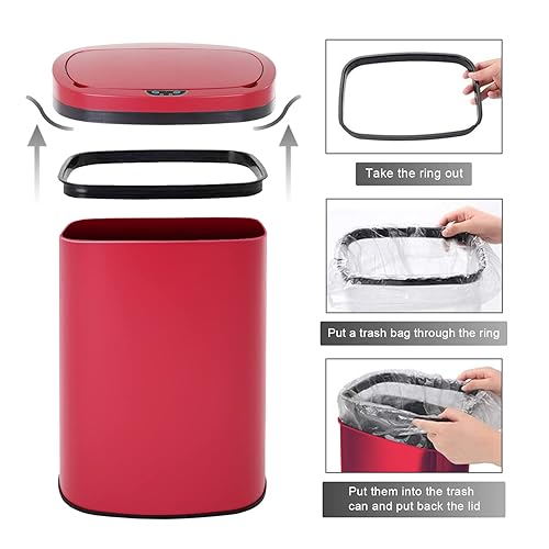 Miniatura 4 de Cubo de basura automático de 13 galones sin contacto, sensor de movimiento infrarrojo con base de acero inoxidable, diseño silencioso antihuellas