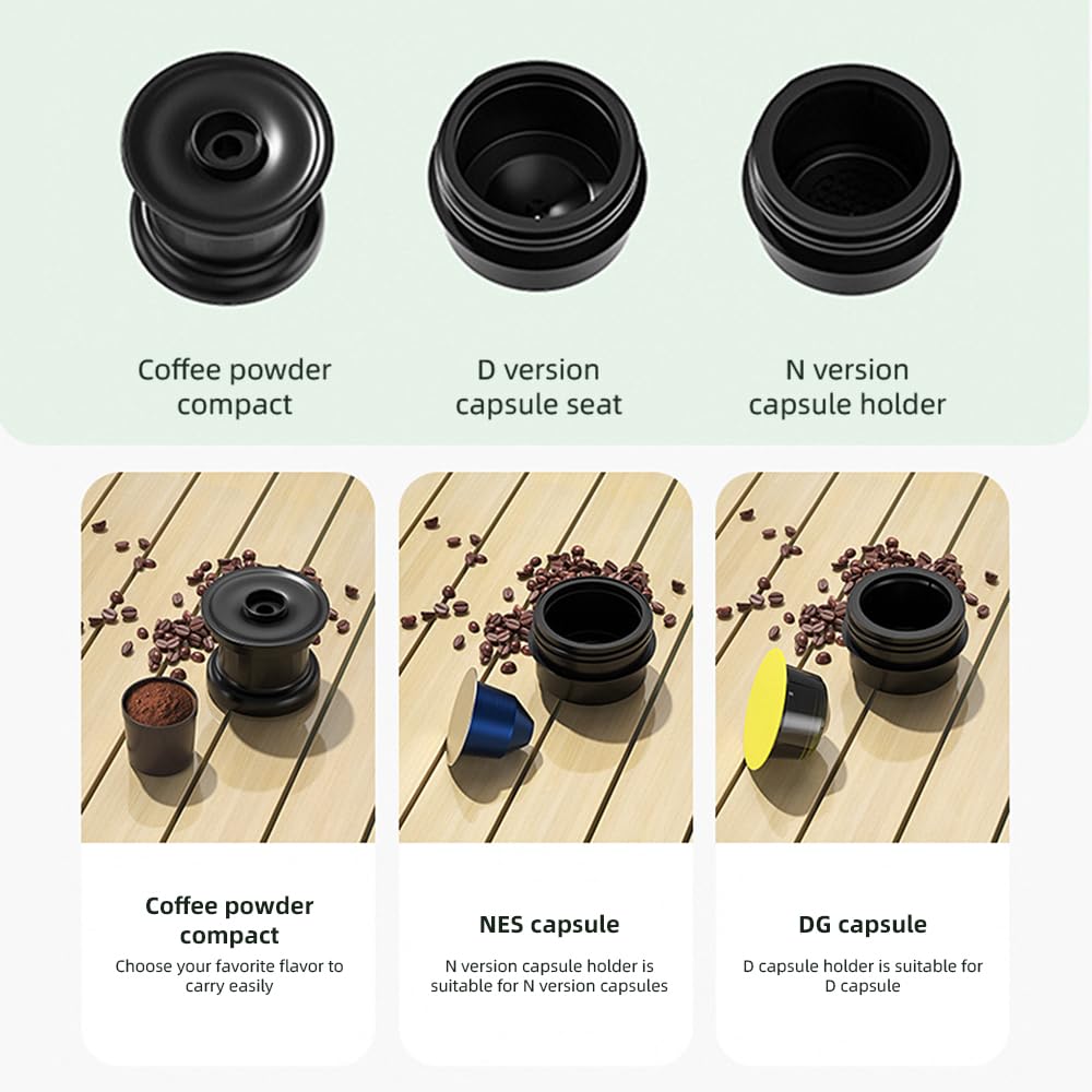 Cafetera eléctrica portátil inalámbrica para Preparar café en frío y Caliente, monodosis, con batería Recargable 3 en 1 de 9600 mAh y 20 Bares.