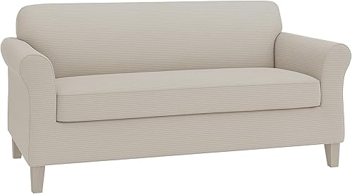 Zenna Home, Funda elástica de felpilla para sofá de 2 piezas color marfil